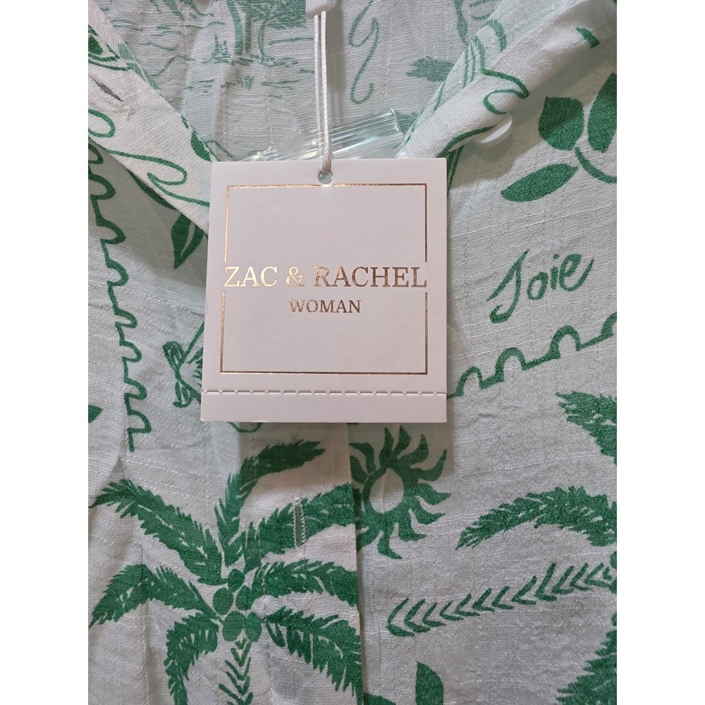 NWT Zac & Rachel Woman 2X Tropical Toile Button Up Blouse Green White Palm Tree - Picture 4 of 6